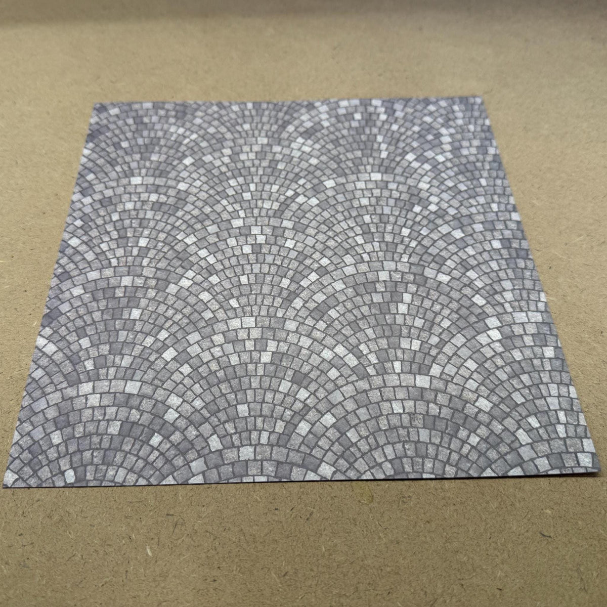 1:12 Scale Embossed Fan Pattern Cobblestone Paving Sheet, 8-1/4 inch square, DIY Dollhouse Supply (not self-adhesive) (gray)