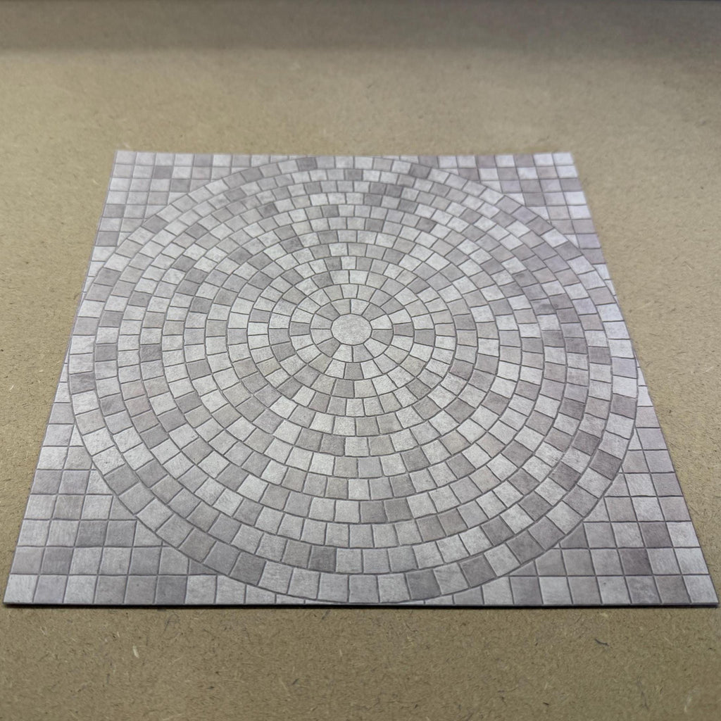 1:12 Scale Embossed Circular Cobblestone Paving Sheet, 8-1/4 inch square, DIY Dollhouse Supply (not self-adhesive) (gray)