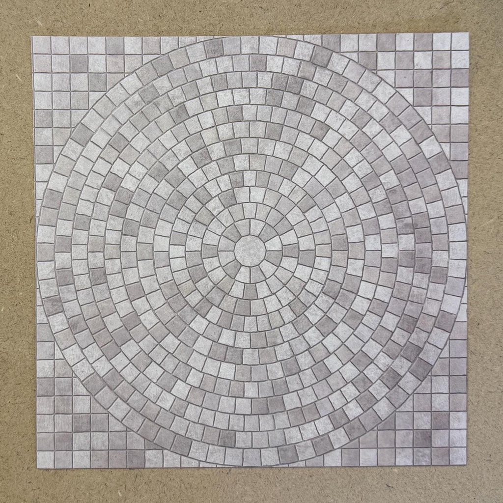 1:12 Scale Embossed Circular Cobblestone Paving Sheet, 8-1/4 inch square, DIY Dollhouse Supply (not self-adhesive) (gray)