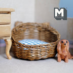 Miniature Wicker Pet Bed with Ears 1:12 Scale Dollhouse Basket Dog Bed Cat Bed 1-7/8 inch tall (brown) - b027