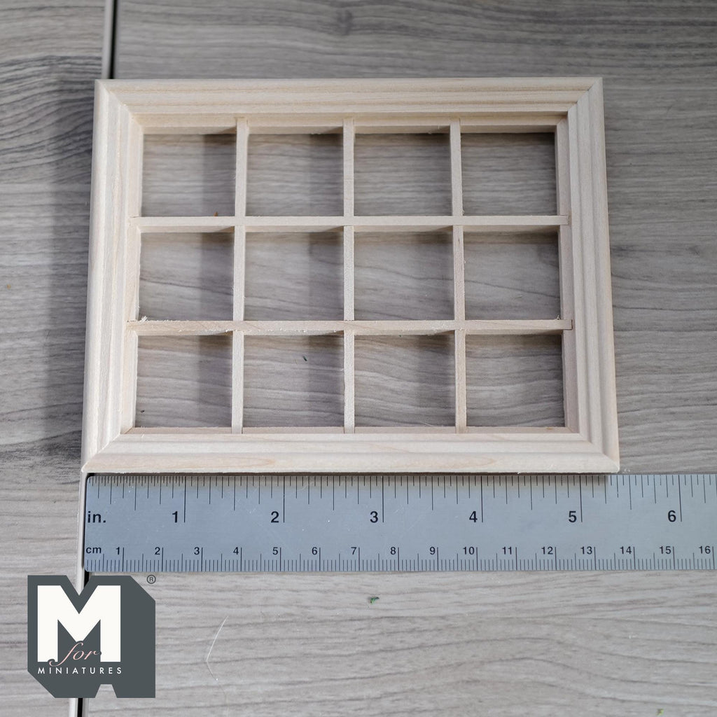 1:12 Scale Miniature Window with Acrylic Pane and Back Trim, Unfinished, Requires Installation, 5-5/16 inch tall
