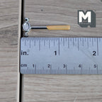 1:12 scale miniature metal ball peen hammer with a silver head and tan handle, shown with a ruler