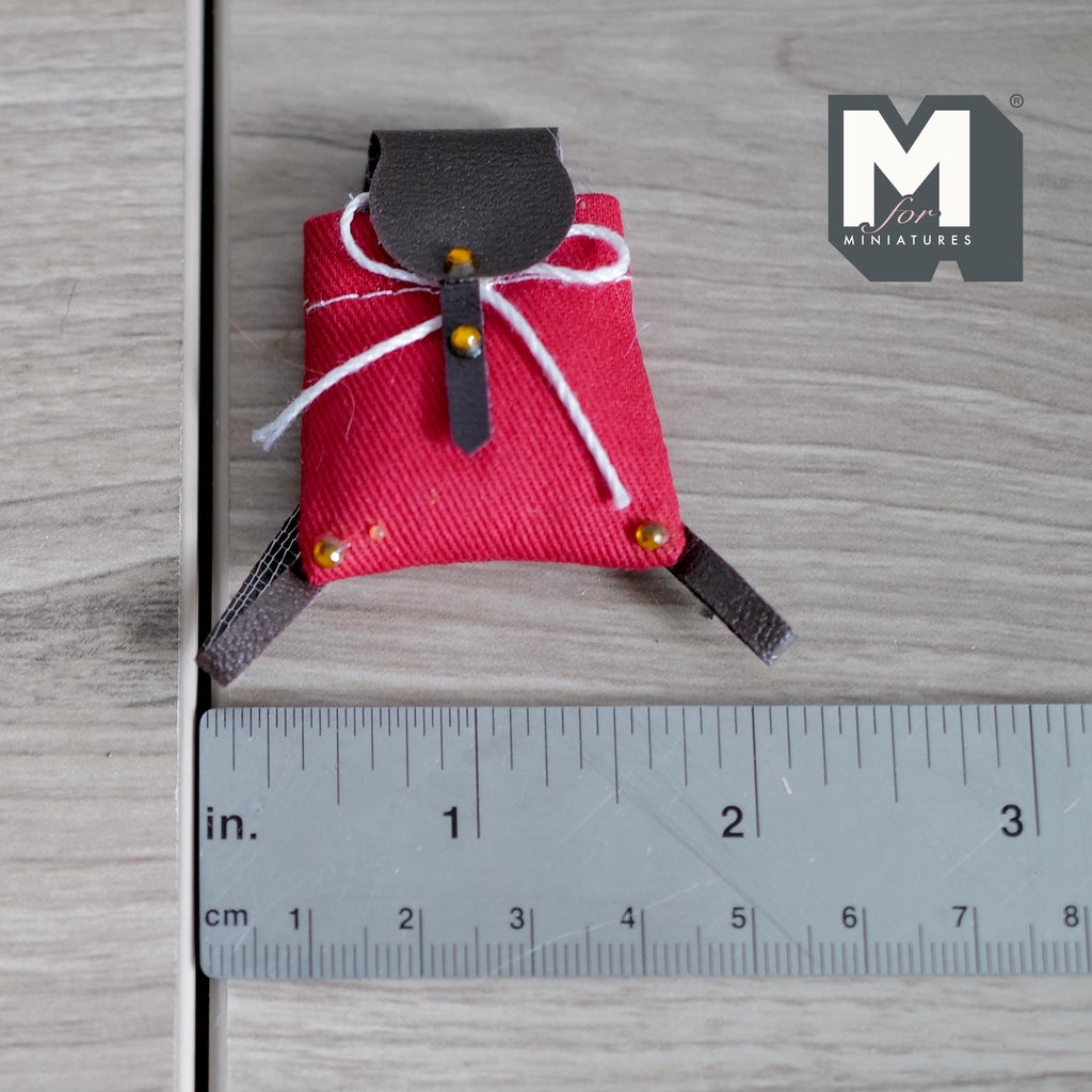 Miniature School Bag 1:12 Scale Backpack Faux Leather Fabric Rucksack Knapsack 1-11/16 inch tall - C044