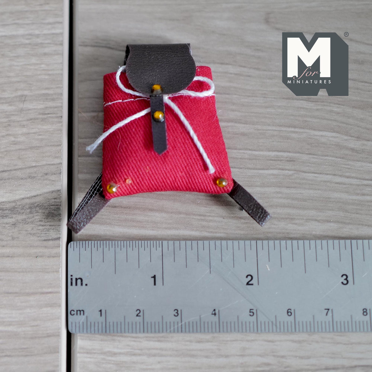 Miniature School Bag 1:12 Scale Backpack Faux Leather Fabric Rucksack Knapsack 1-11/16 inch tall - C044