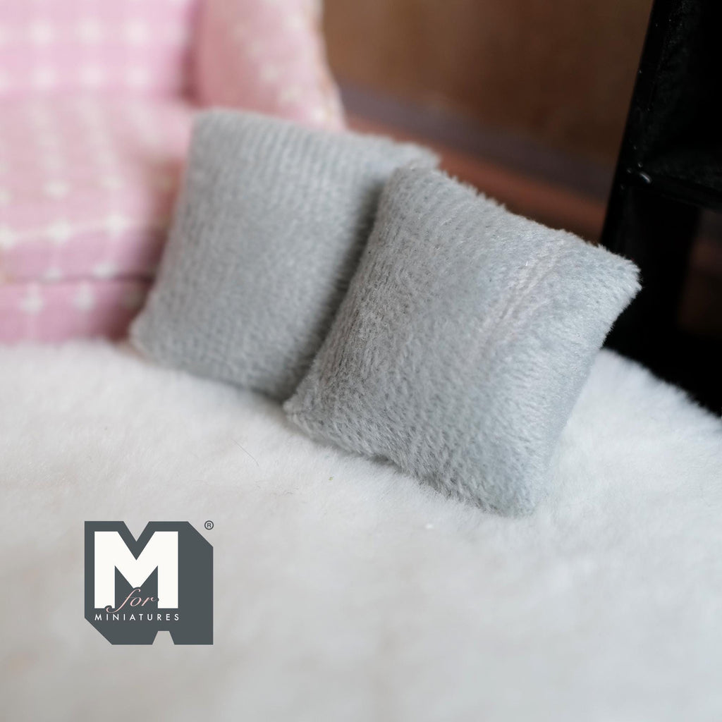 Miniature Cushion Set of 2 , 1:12 Scale Dollhouse Decor 1-9/6 inch wide (gray) - D011