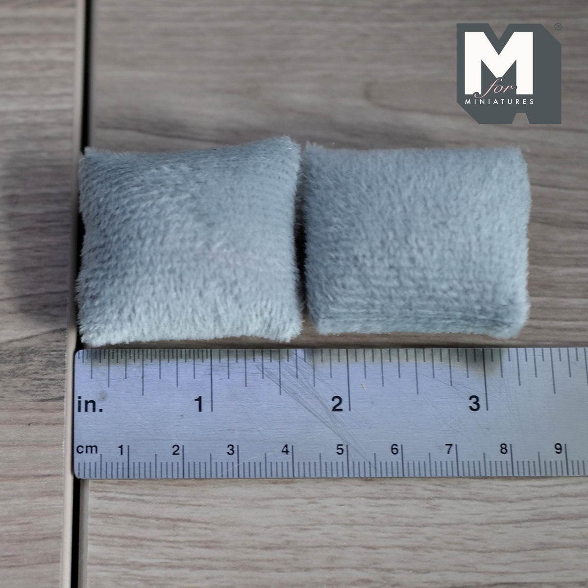 Miniature Cushion Set of 2 , 1:12 Scale Dollhouse Decor 1-9/6 inch wide (gray) - D011