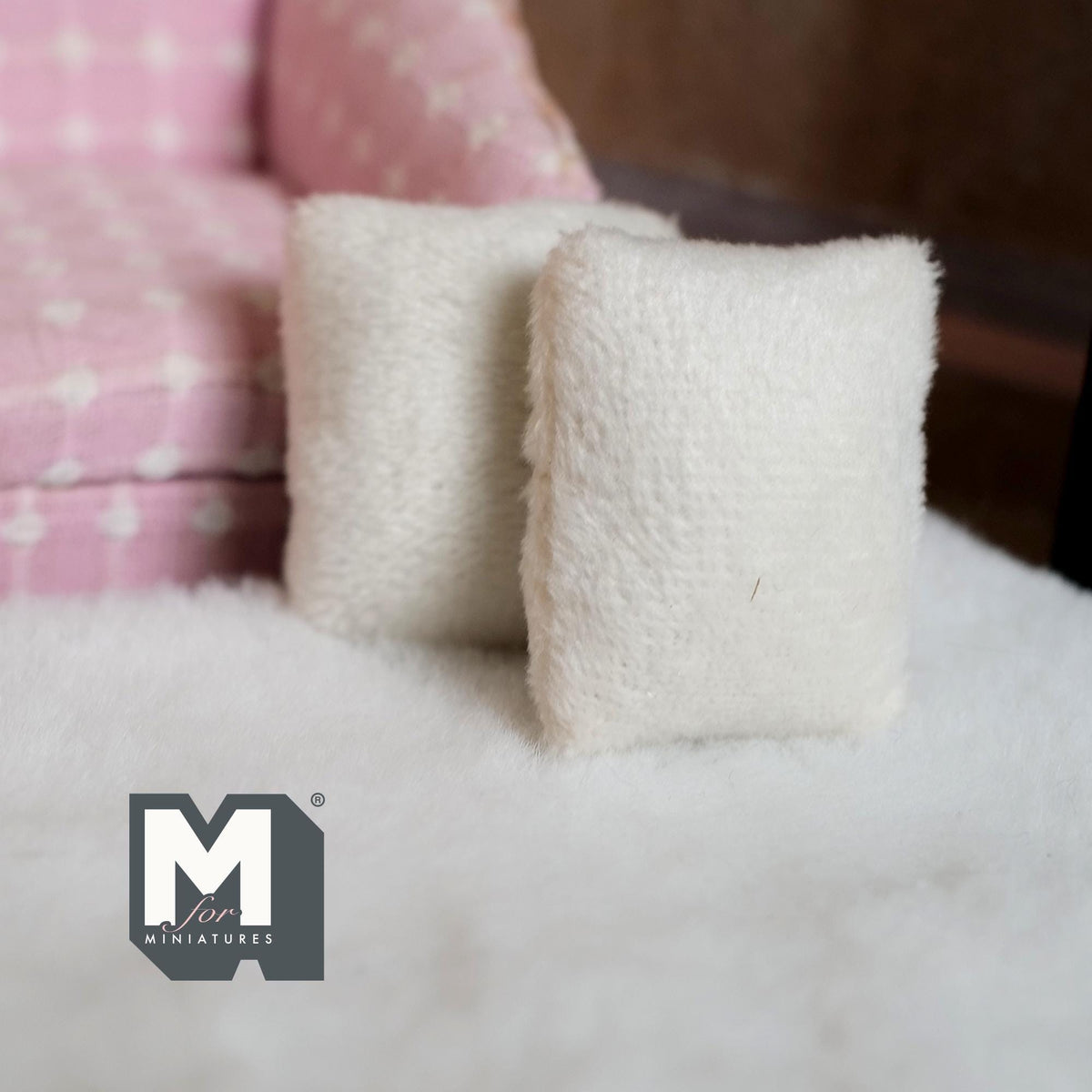 Miniature Cushion Set of 2 , 1:12 Scale Dollhouse Decor 1-9/6 inch wide (cream) - D011