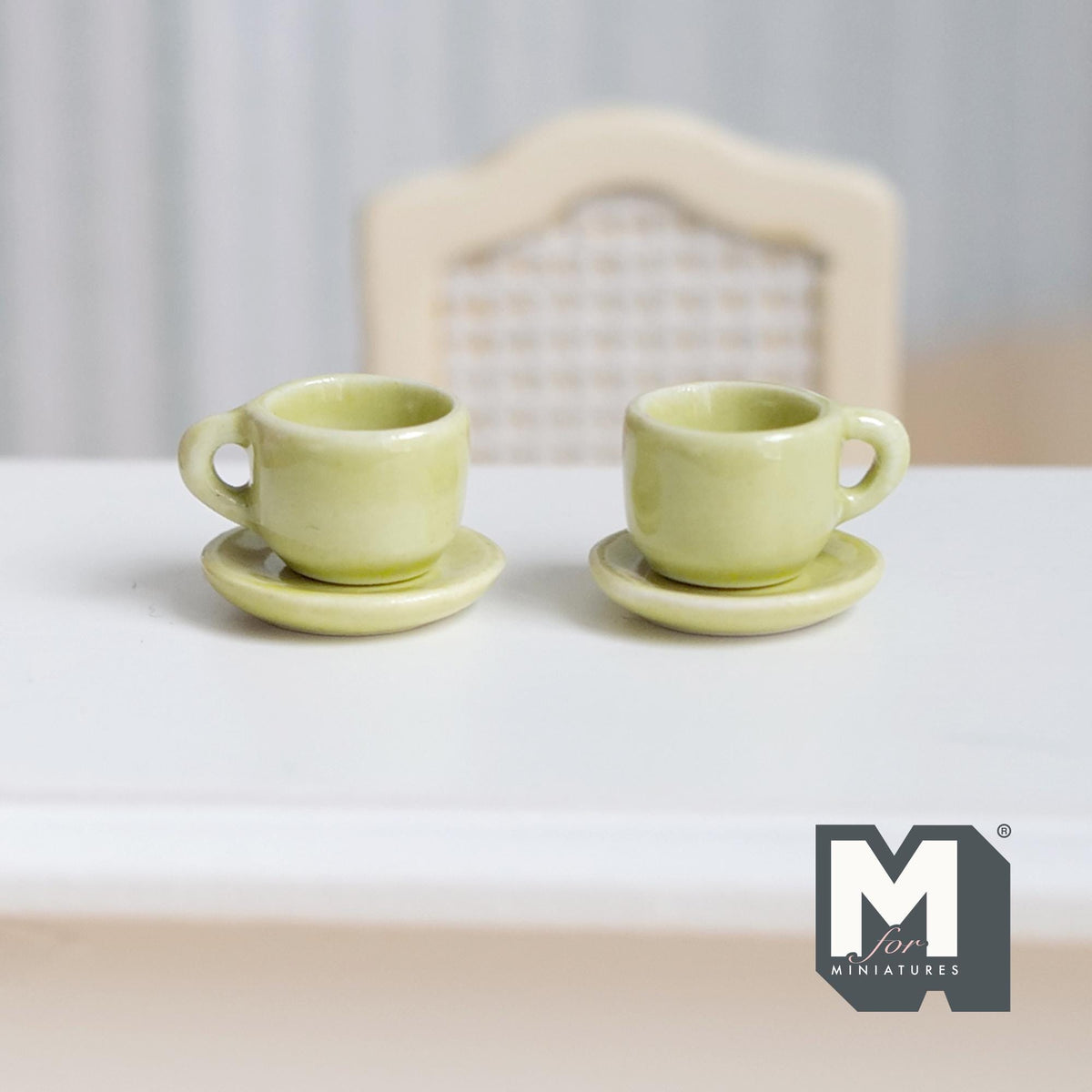 1:12 miniature ceramic coffee mug with handle tea cup 2 sets 4 pcs total (green)- A076
