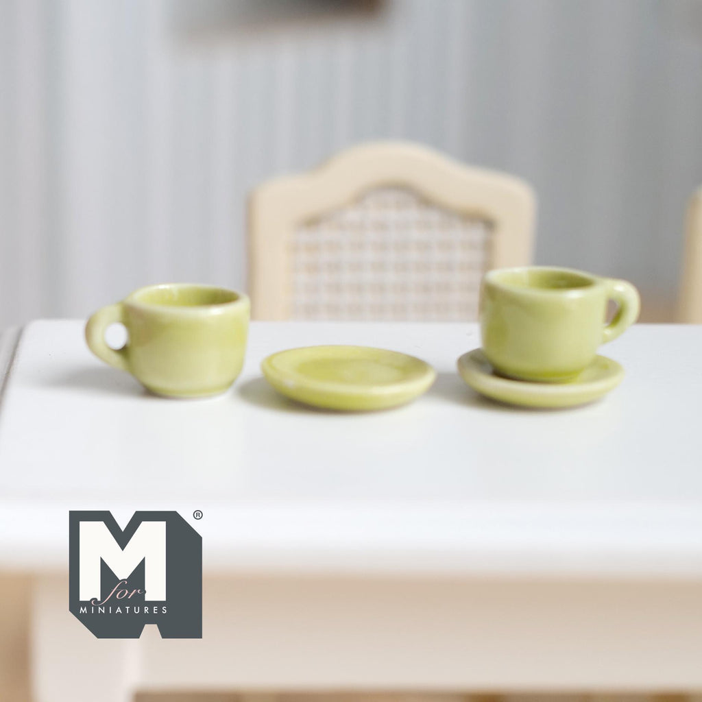 1:12 miniature ceramic coffee mug with handle tea cup 2 sets 4 pcs total (green)- A076