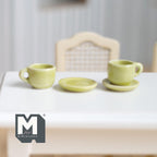 1:12 miniature ceramic coffee mug with handle tea cup 2 sets 4 pcs total (green)- A076