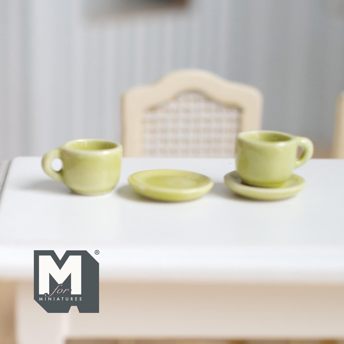1:12 miniature ceramic coffee mug with handle tea cup 2 sets 4 pcs total (green)- A076