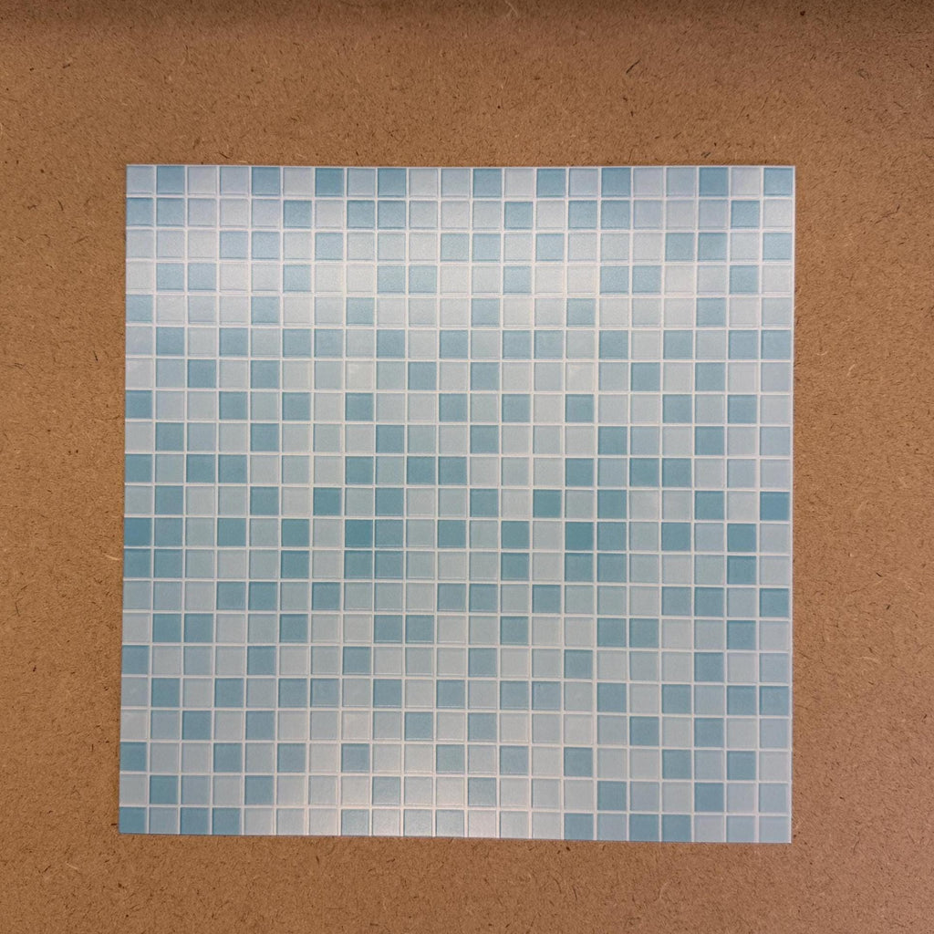 1:12 Scale Embossed Square Mosaic Tile Sheet, 8-1/4 inch square, DIY Dollhouse Supply (not self-adhesive) (blue)