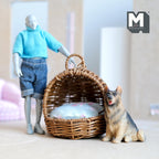 Miniature Hooded Wicker Pet Bed with Cushion and Lifting Handle 1:12 Scale Dog Bed Cat Bed 3-7/8 inch tall (brown) - B028