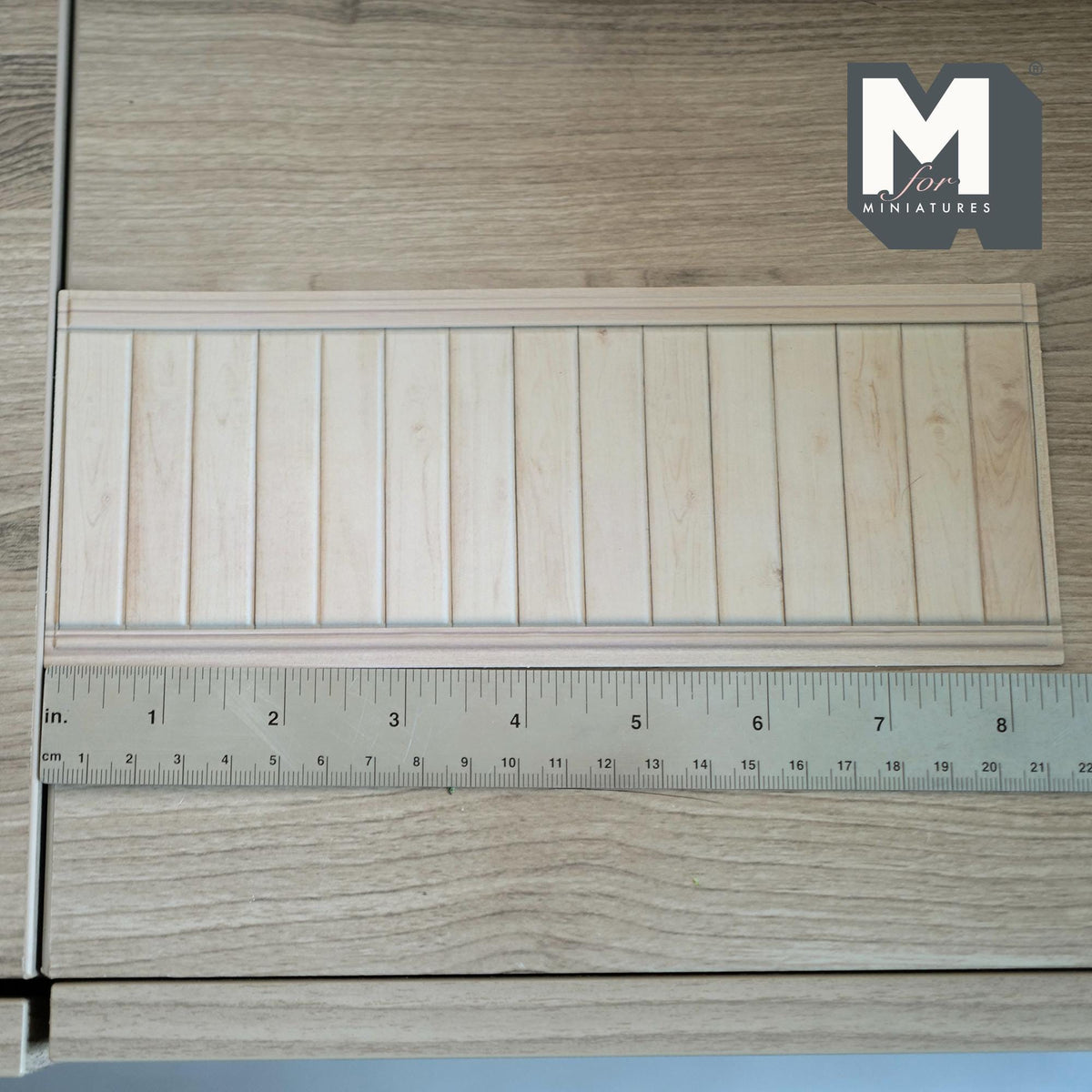 1:12 Scale Miniature Dollhouse Wood Grain Vertical Plank Wainscot Panel, 8-1/4 inch long (foamboard) (light beige)