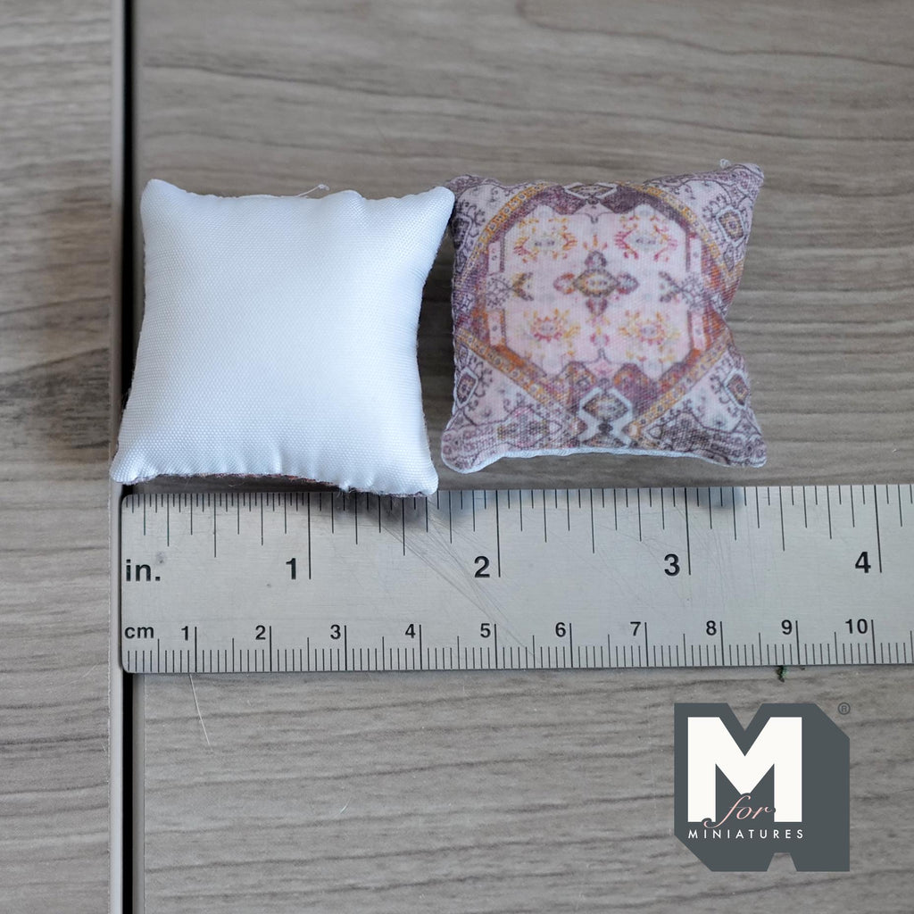 Miniature Cushion Set of 2 , 1:12 Scale Dollhouse Decor 1-9/6 inch wide (style c) - K030