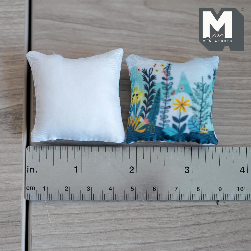 Miniature Trees and Flowers Cushion Set of 2 , 1:12 Scale Dollhouse Decor 1-9/6 inch wide (style h) - K030