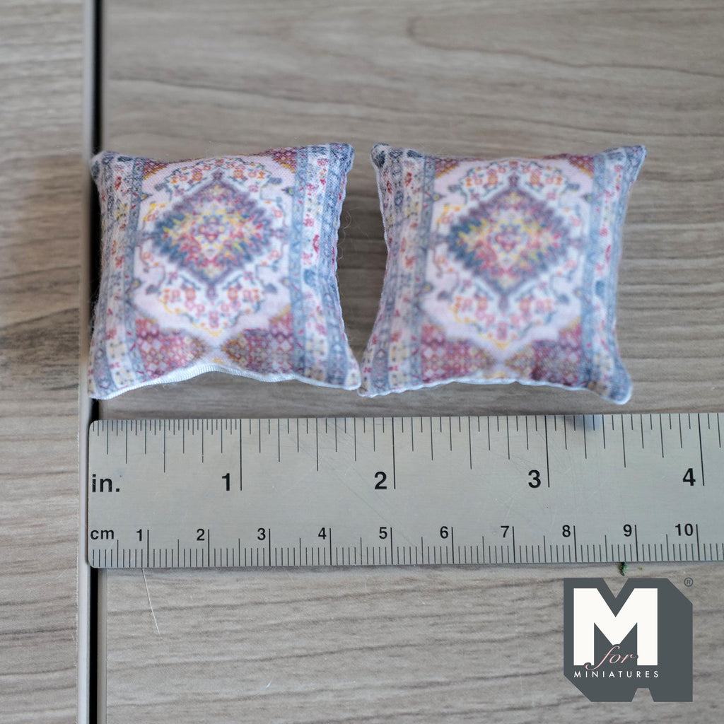Miniature Cushion Set of 2 , 1:12 Scale Dollhouse Decor 1-9/6 inch wide (red) (style a) - K030