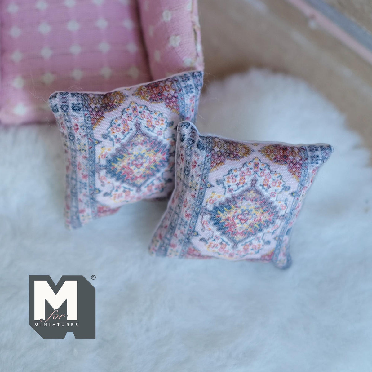 Miniature Cushion Set of 2 , 1:12 Scale Dollhouse Decor 1-9/6 inch wide (red) (style a) - K030