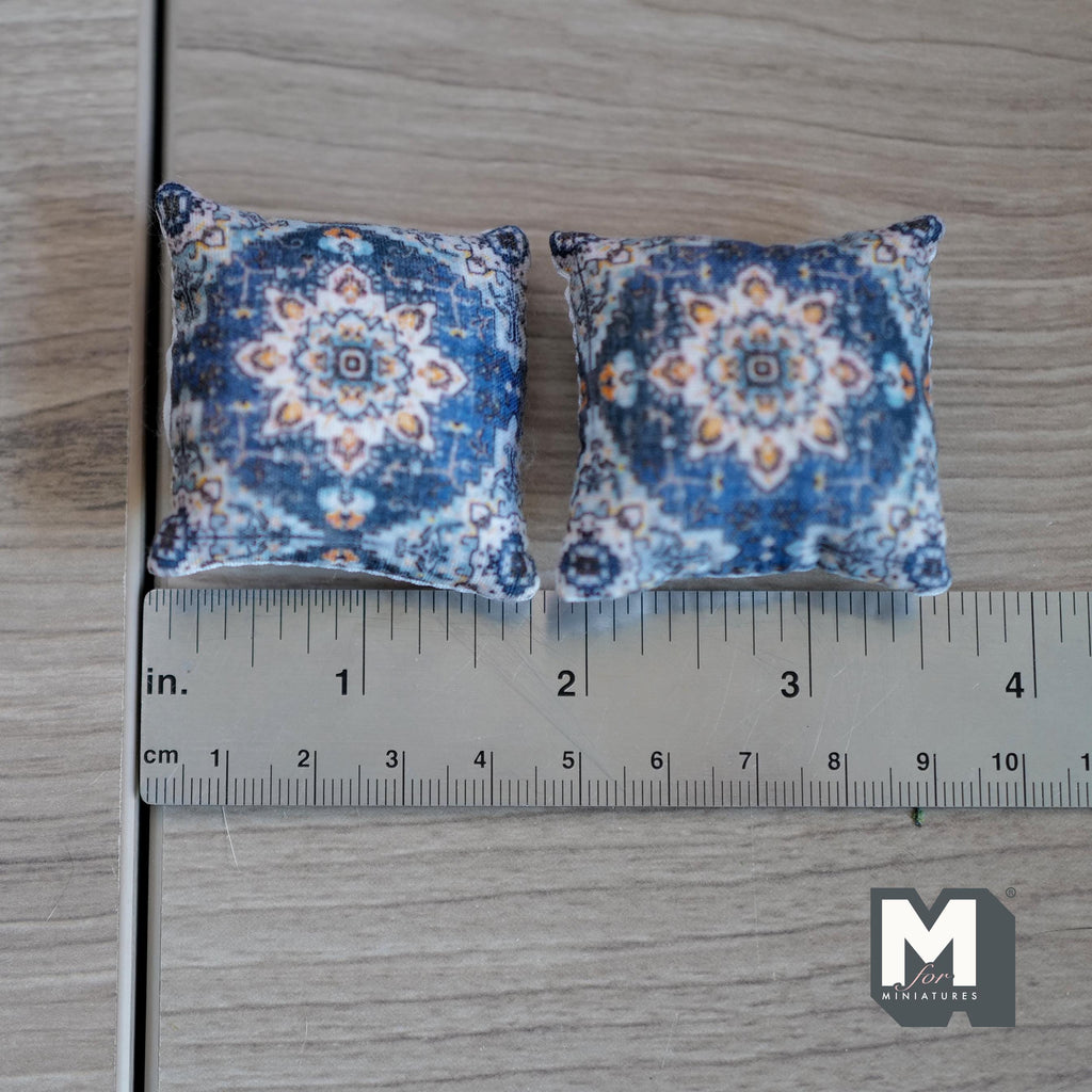 Miniature Cushion Set of 2 , 1:12 Scale Dollhouse Decor 1-9/6 inch wide (blue) (style g) - K030