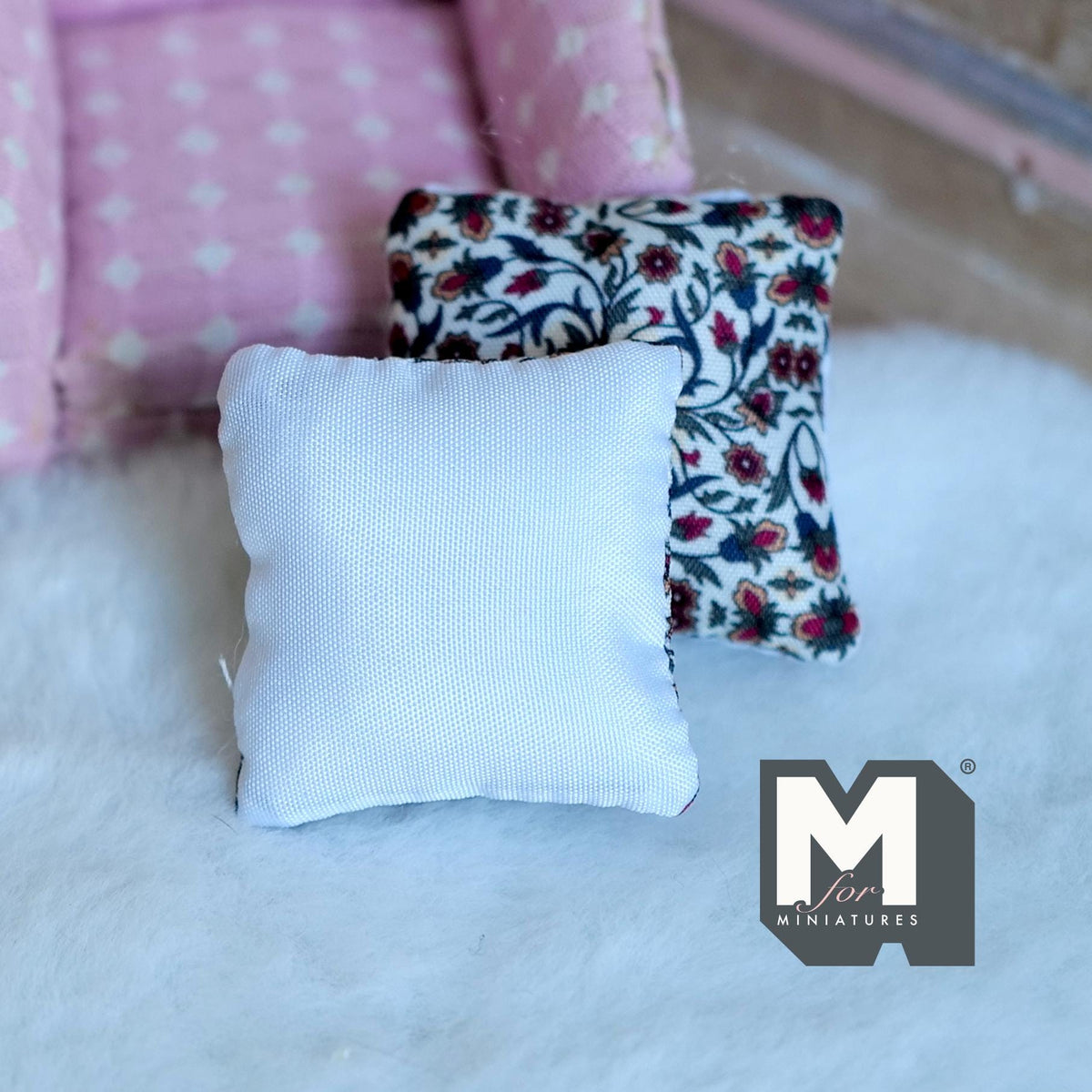 Miniature Flowers Themed Cushion Set of 2 , 1:12 Scale Dollhouse Decor 1-9/6 inch wide (style i) - K030