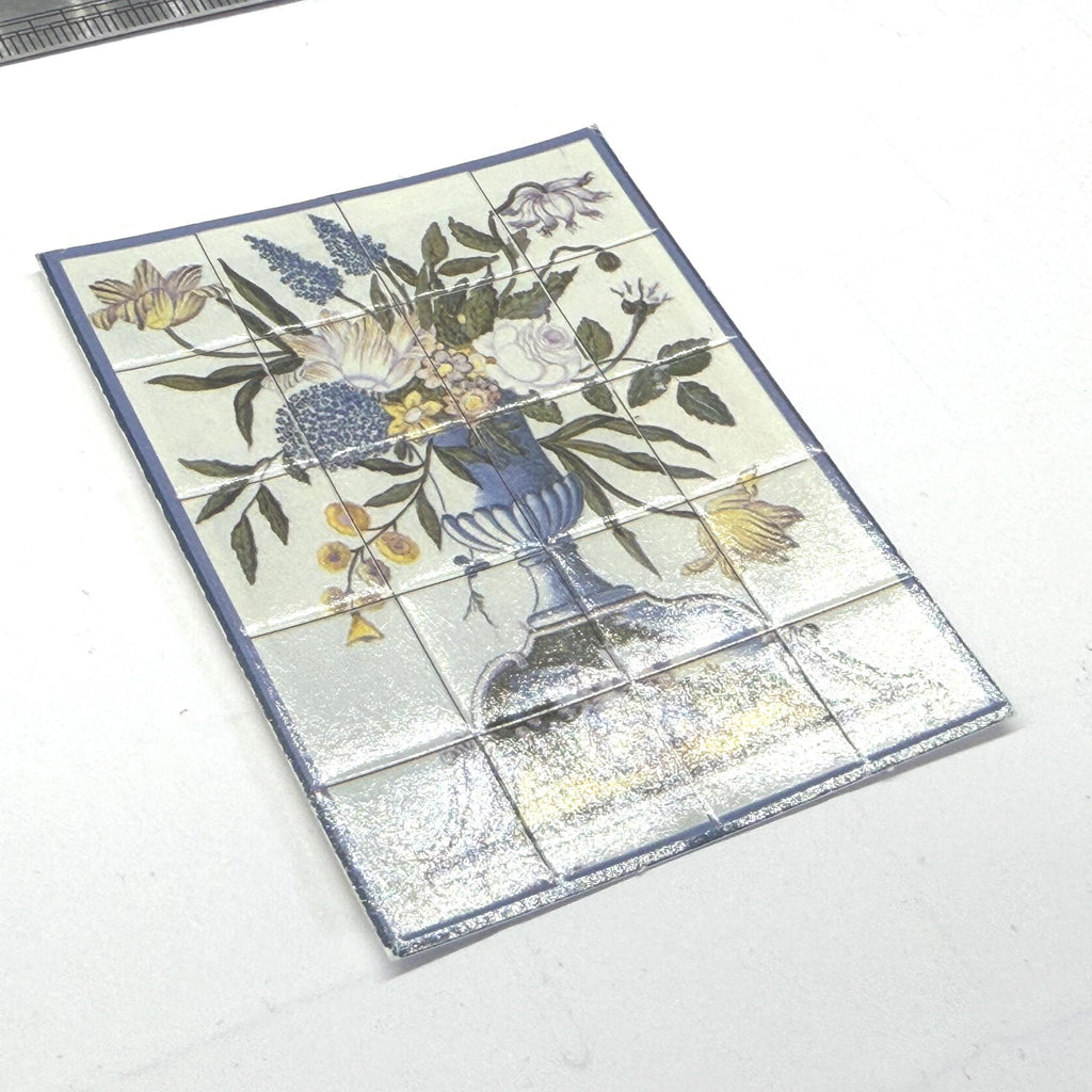 1:12 Scale Miniature Flower Vase Embossed Wall Tile Mural, 4 x 5 Tiles, 2-5/16 x 2-13/16 inch, DIY Dollhouse Supply