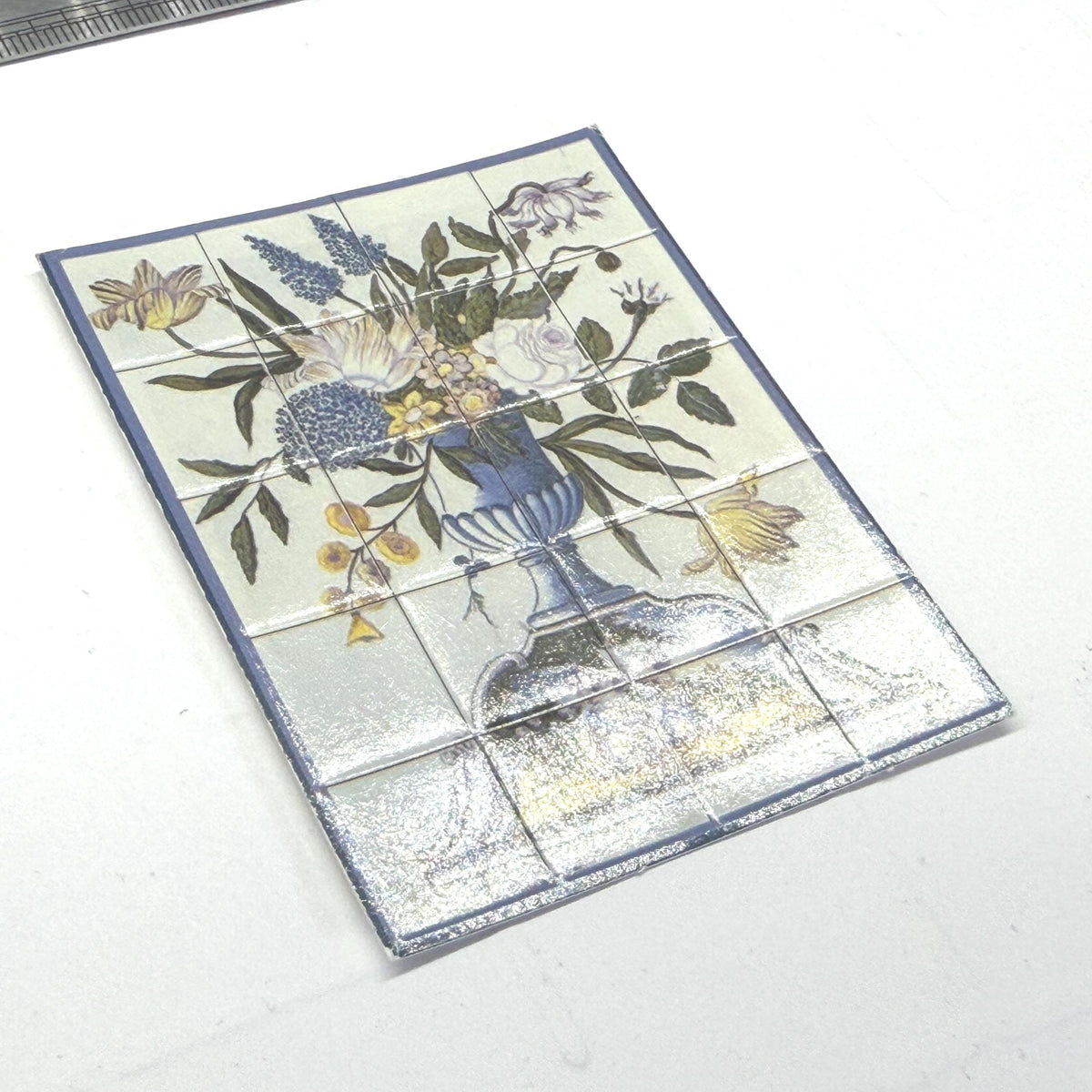1:12 Scale Miniature Flower Vase Embossed Wall Tile Mural, 4 x 5 Tiles, 2-5/16 x 2-13/16 inch, DIY Dollhouse Supply