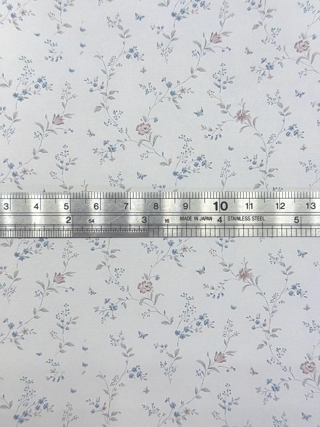 Dollhouse Floral Patterned Wallpaper 1:12 Scale Miniature Paper Sticker A4 Paper Size 8" x 11" (self adhesive) (blue) - Z3
