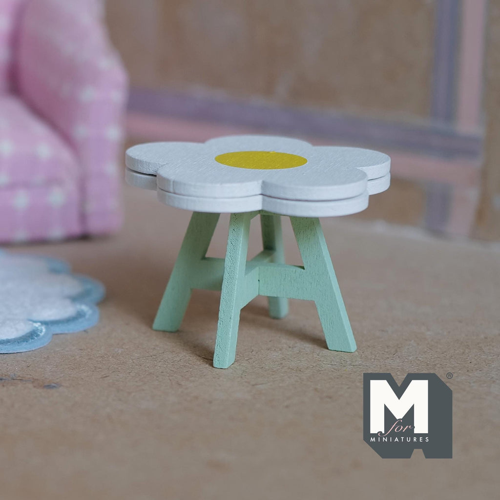1:12 Scale Miniature Daisy Table Kit for Nursery or Playroom, 1-5/16 inch tall, Self-assemble DIY Dollhouse Supply (white and mint green)