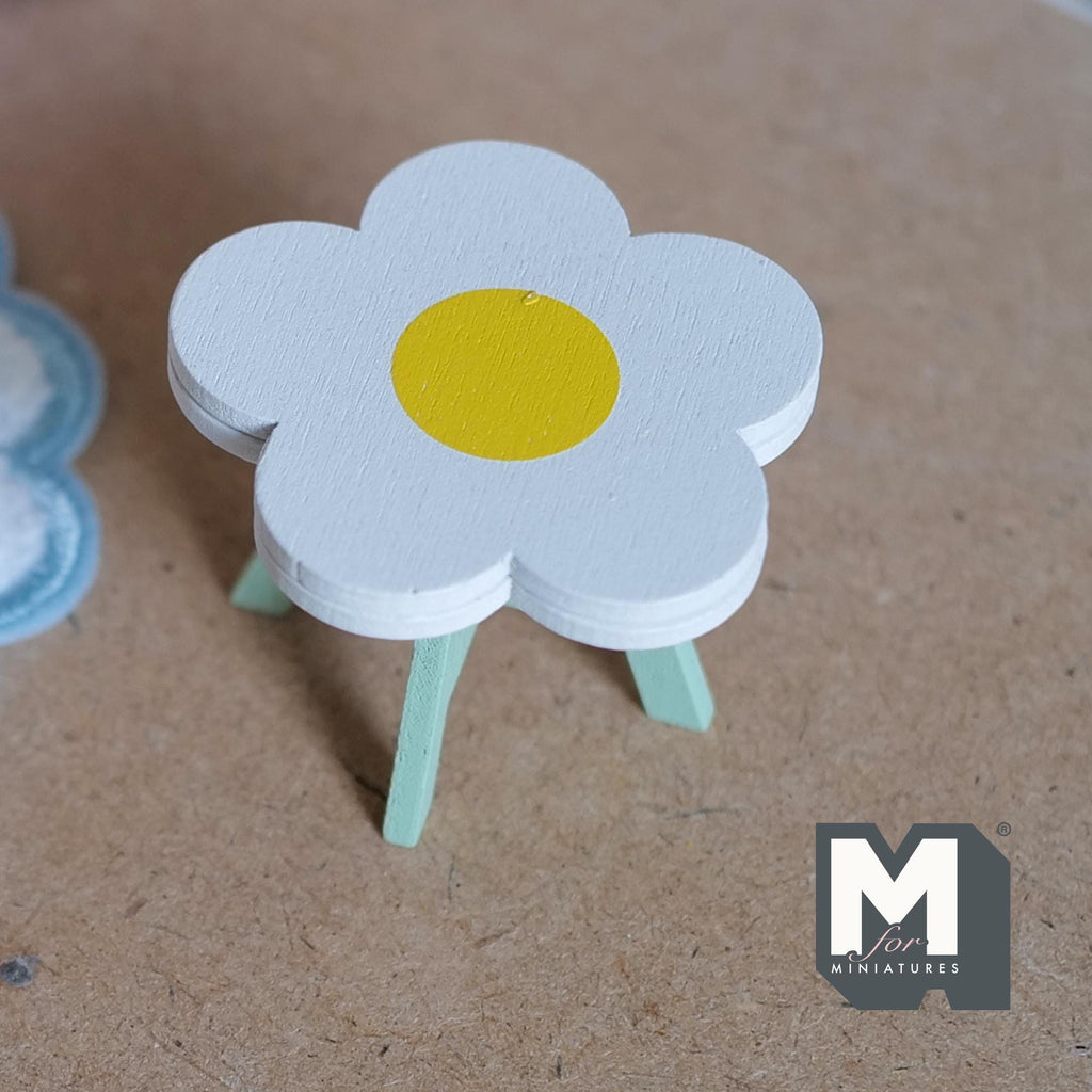 1:12 Scale Miniature Daisy Table Kit for Nursery or Playroom, 1-5/16 inch tall, Self-assemble DIY Dollhouse Supply (white and mint green)
