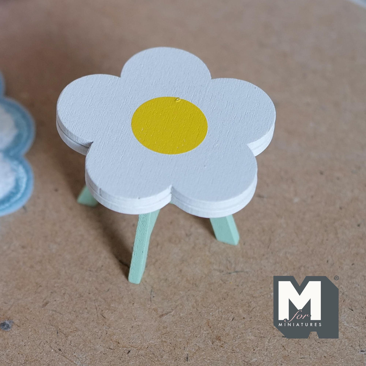 1:12 Scale Miniature Daisy Table Kit for Nursery or Playroom, 1-5/16 inch tall, Self-assemble DIY Dollhouse Supply (white and mint green)