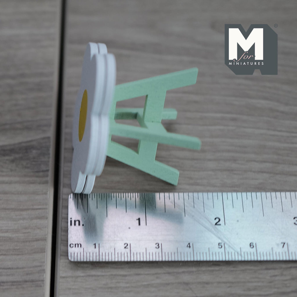 1:12 Scale Miniature Daisy Table Kit for Nursery or Playroom, 1-5/16 inch tall, Self-assemble DIY Dollhouse Supply (white and mint green)