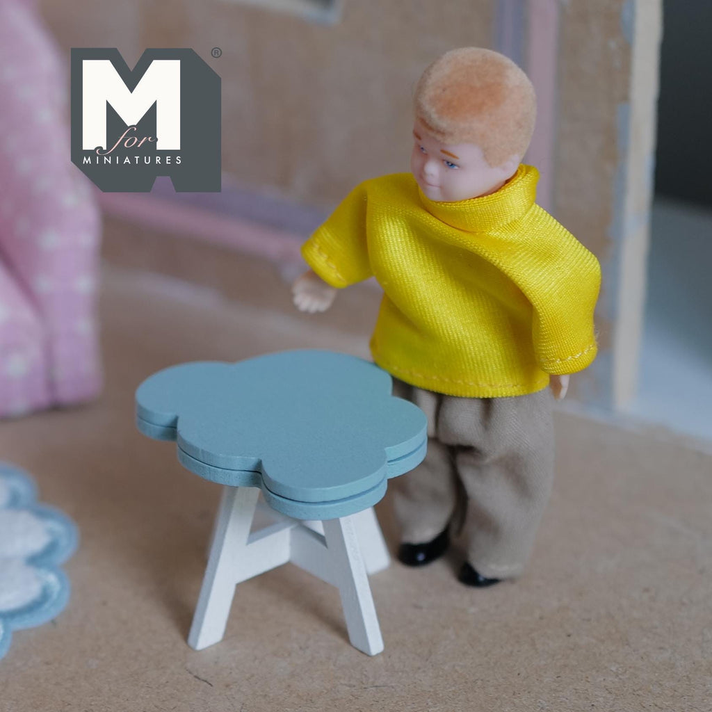 1:12 Scale Miniature Cloud Table Kit for Nursery or Playroom, 1-5/16 inch tall, Self-assemble DIY Dollhouse Supply (dusty blue and white)
