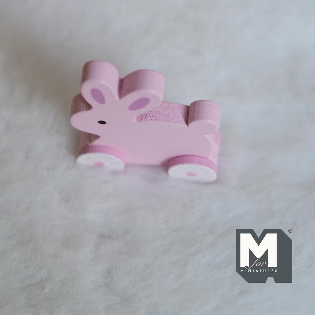 Miniature Bunny Pull Toy 1:12 Scale Dollhouse Nursery Decor Pull Along Rabbit 1-7/16 inch tall - G038