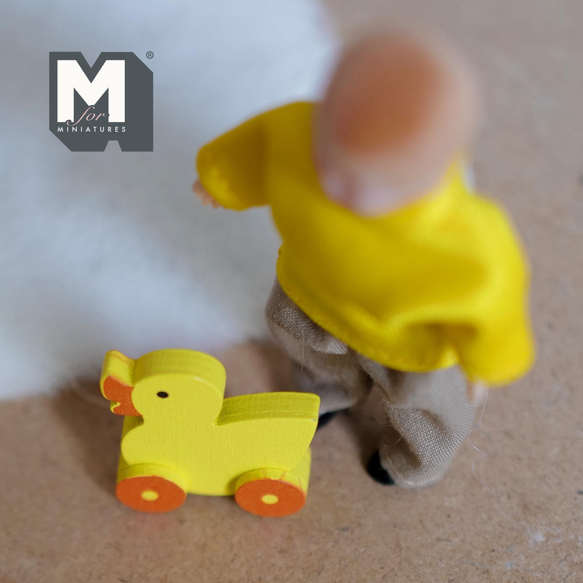 Miniature Yellow Duck Pull Toy 1:12 Scale Dollhouse Nursery Decor Pull Along Duck 1-1/4 inch tall - G038