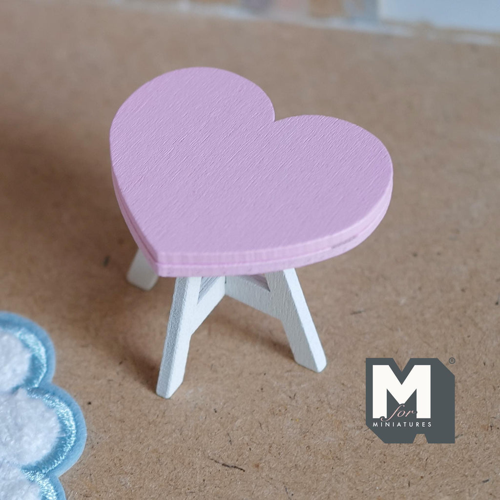 1:12 Scale Miniature Heart Table Kit for Nursery or Playroom, 1-5/16 inch tall, Self-assemble DIY Dollhouse Supply (pink and white)