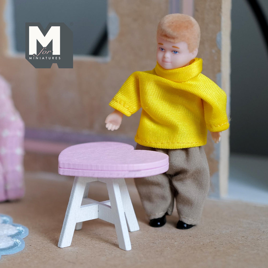1:12 Scale Miniature Heart Table Kit for Nursery or Playroom, 1-5/16 inch tall, Self-assemble DIY Dollhouse Supply (pink and white)