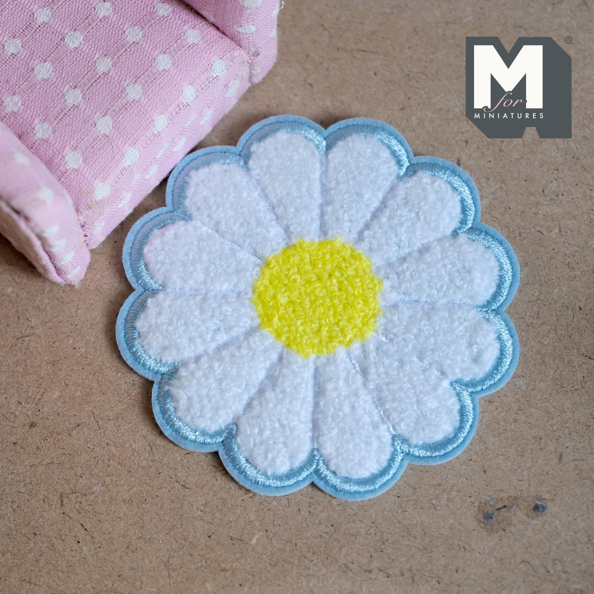 Miniature Daisy Flower Rug 1:12 Scale Dollhouse Nursery Baby Room Pastel Scalloped Round Shag Rug 3-1/4 inch dia. (blue) - K021