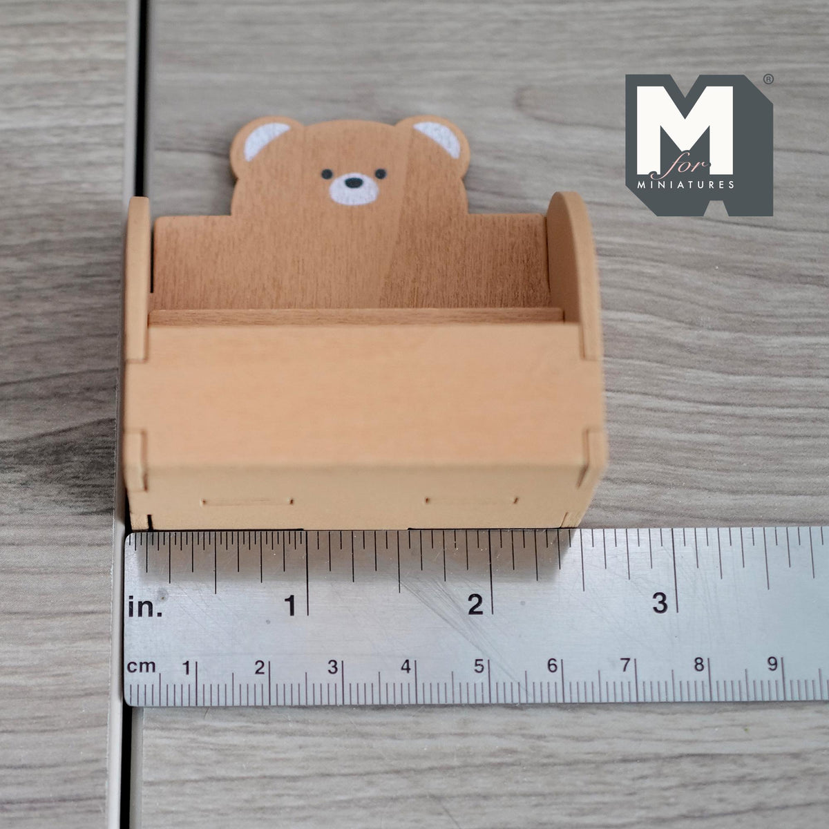 1:12 Scale Miniature Wood Bear 2 Tier Bookshelf Kit, Unassembled, 2-7/16 inch wide, DIY Dollhouse Supply (brown)