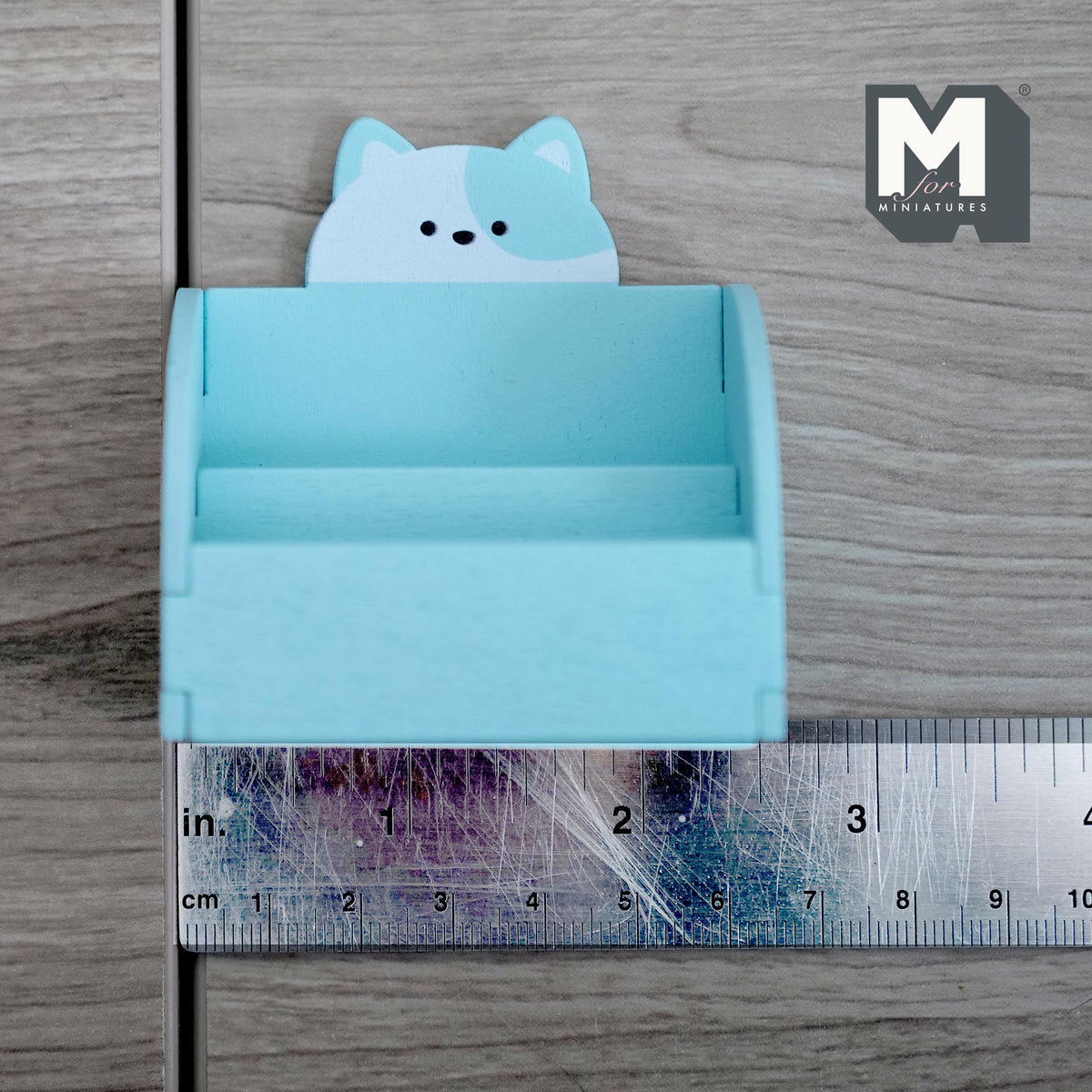 1:12 Scale Miniature Wood Cat 2 Tier Bookshelf Kit, Unassembled, 2-7/16 inch wide, DIY Dollhouse Supply (light blue)