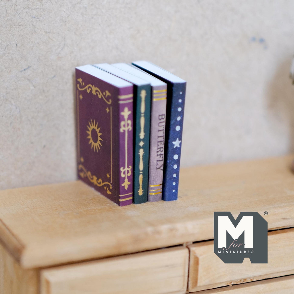 Miniature Magical Books Set of 4 , 1:12 Scale Spell Books Crystal Books Gothic (blank pages) - C040