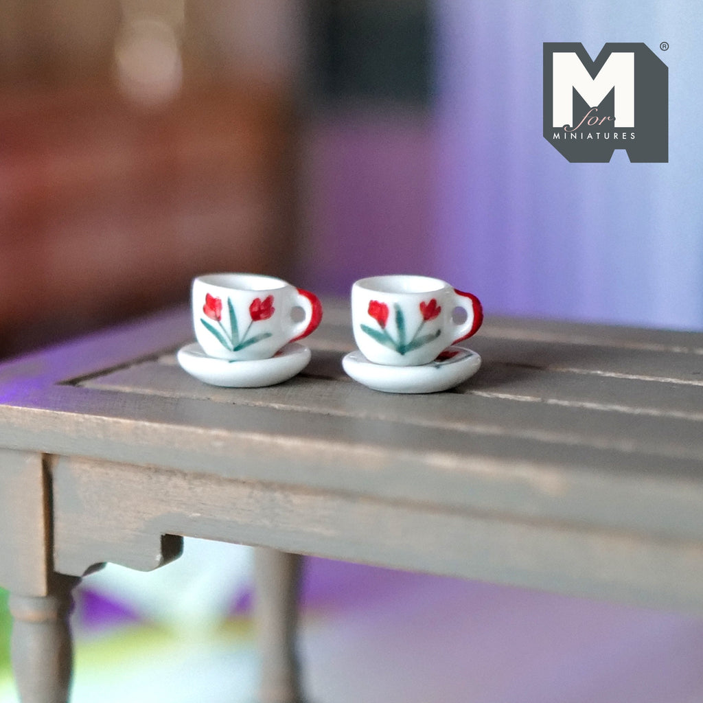 1:12 miniature ceramic coffee mug with handle tea cup 2 sets 4 pcs total - A076