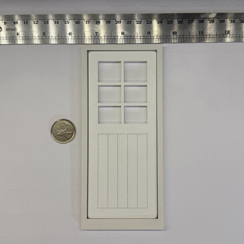 1:12 Scale Miniature Dollhouse 6 Pane Door with 2 Flat Frames, 6-7/8 inch high (white)
