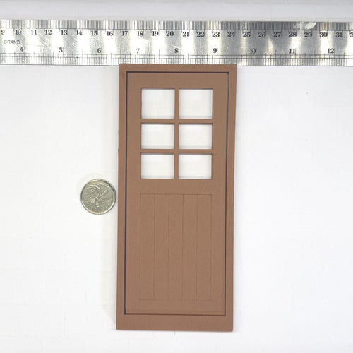 1:12 Scale Miniature Dollhouse 6 Pane Door with 2 Flat Frames, 6-7/8 inch high (brown)
