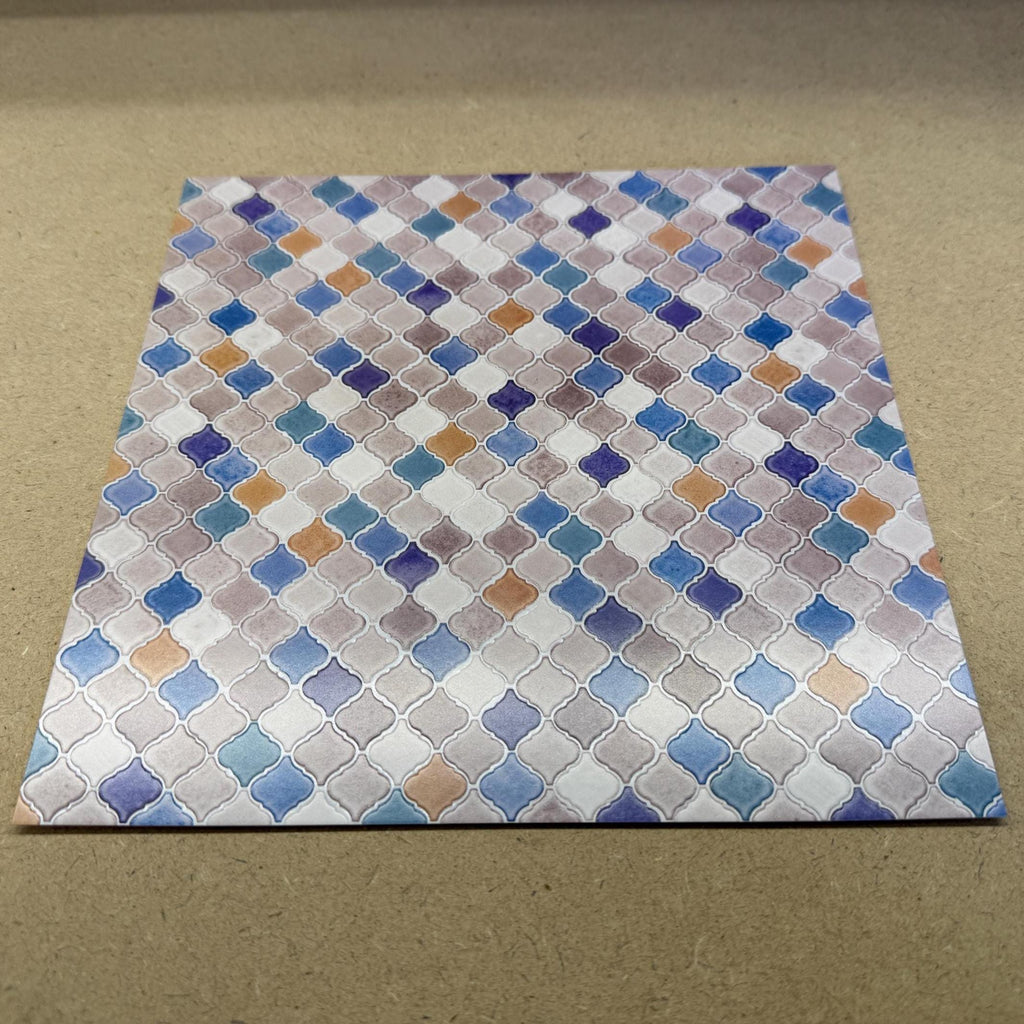 1:12 Scale Embossed Moroccan Arabesque Tile Sheet, 8-1/4 inch square, DIY Dollhouse Supply (not self-adhesive)