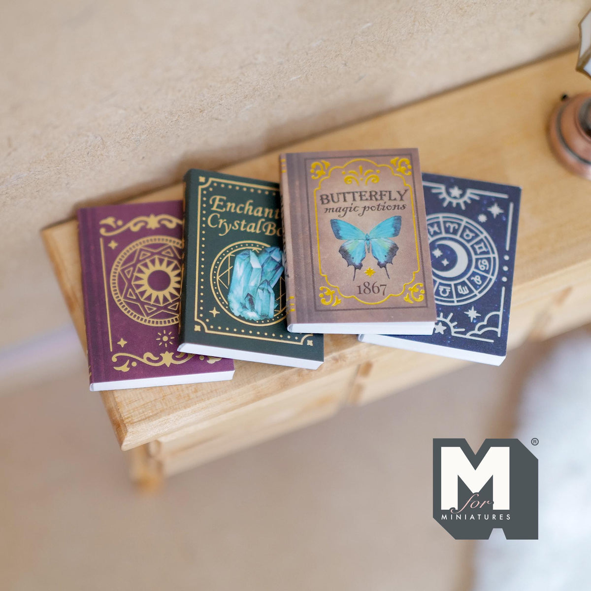 Miniature Magical Books Set of 4 , 1:12 Scale Spell Books Crystal Books Gothic (blank pages) - C040