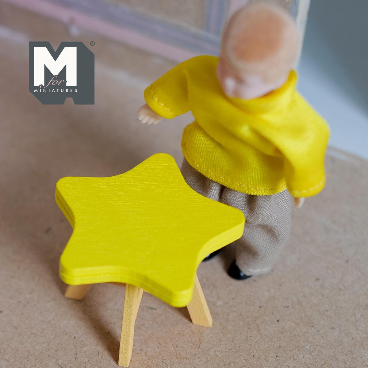 1:12 Scale Miniature Star Table Kit for Nursery or Playroom, 1-5/16 inch tall, Self-assemble DIY Dollhouse Supply (yellow and orange)