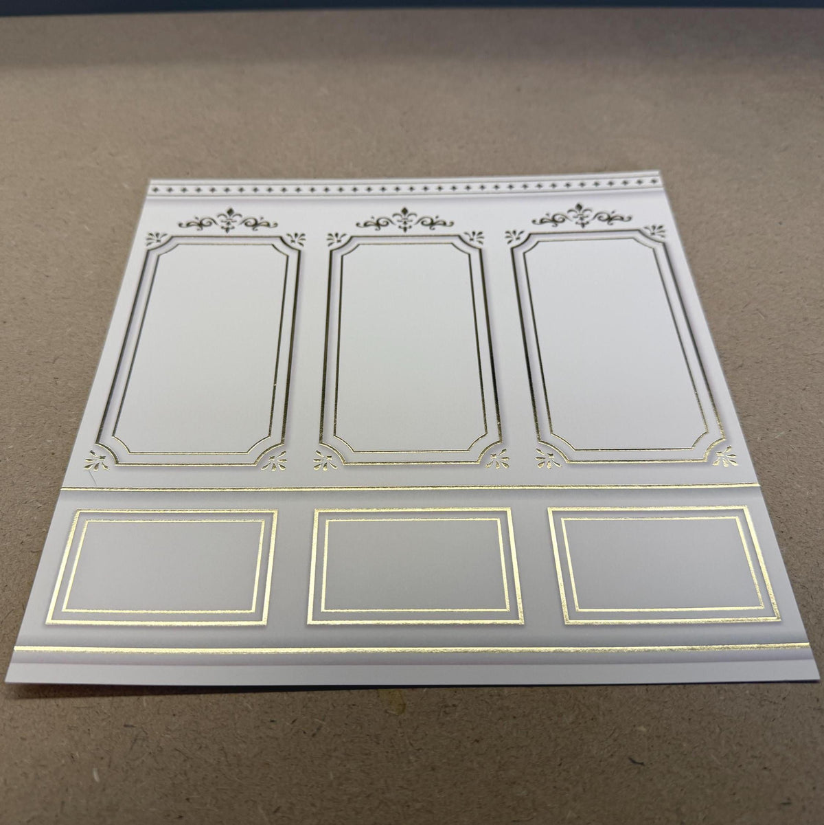 1:12 Scale Miniature Boiserie Wallpaper, Neoclassical Embossed Cardstock, Cut to Size, 8-1/4 inch wide, Not Self-Adhesive (cream)