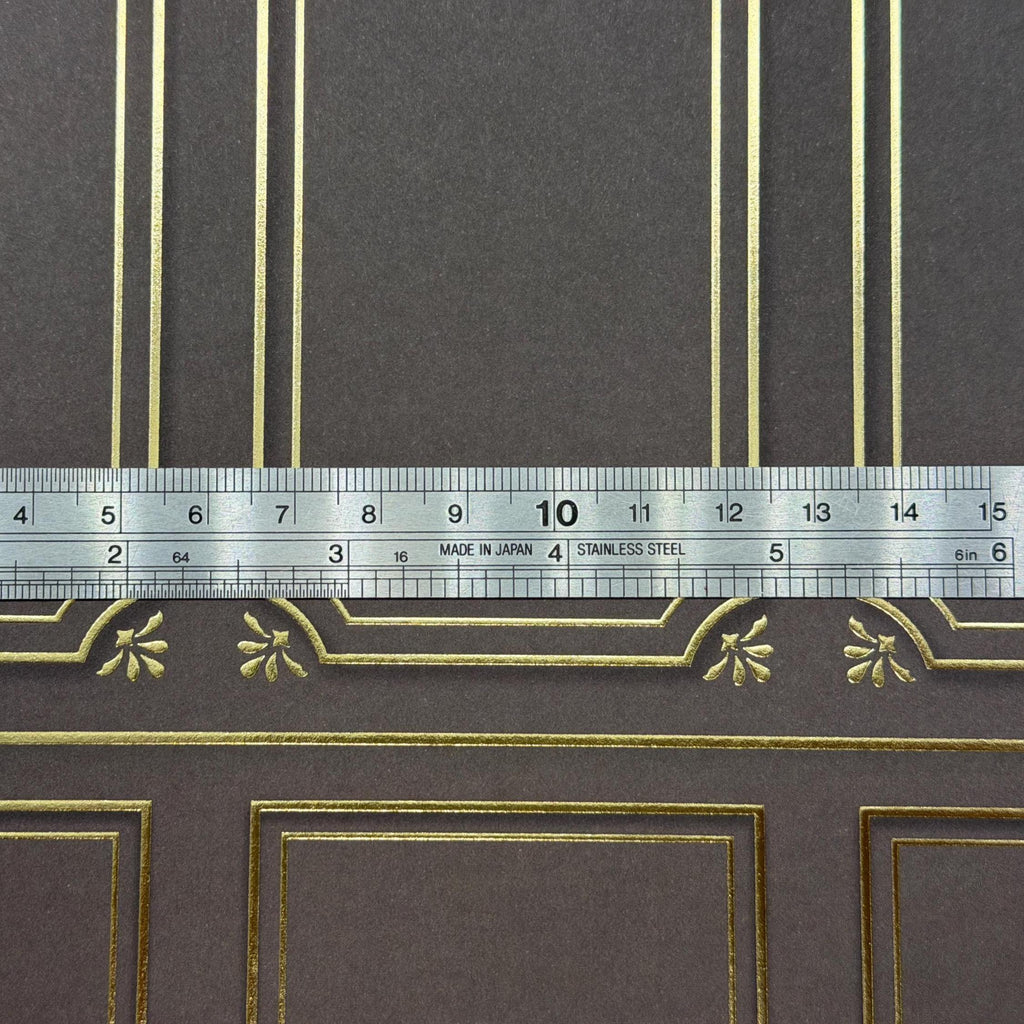 1:12 Scale Embossed Boiserie Wallpaper with Gold Foil Panels, 8-1/4 inch square, DIY Dollhouse Supply (not self-adhesive) (charcoal)