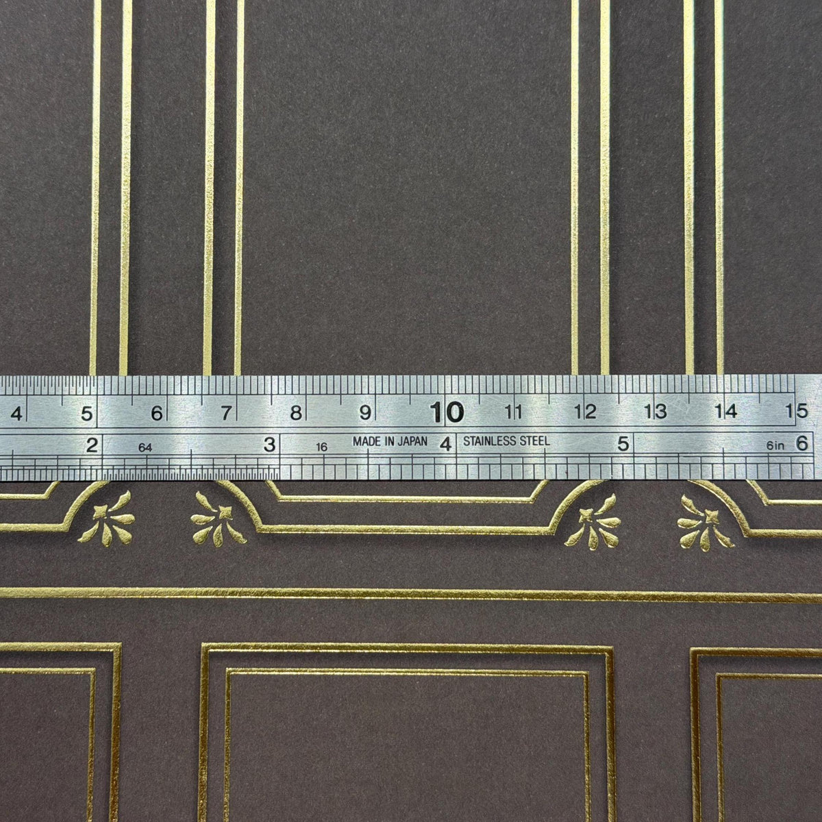 1:12 Scale Embossed Boiserie Wallpaper with Gold Foil Panels, 8-1/4 inch square, DIY Dollhouse Supply (not self-adhesive) (charcoal)