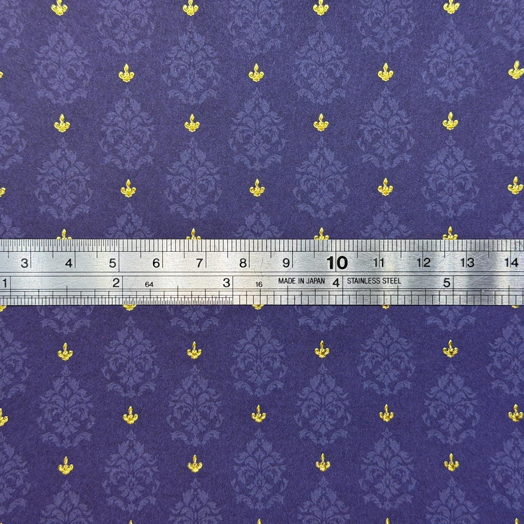 1:12 Scale Miniature Wallpaper, Embossed Brocade Damask Cardstock, Cut to Size, 8-1/4 inch wide, Not Self-Adhesive (dark blue)